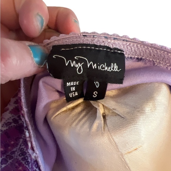 MY MICHELLE | PAISLEY MULTI PATTERN 2 LAYER PURPLE MIDI SKIRT - Picture 5 of 5